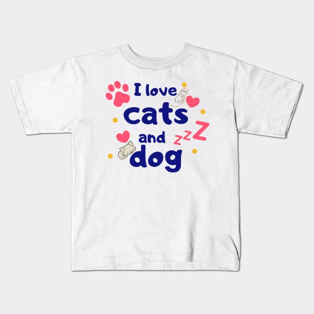 I love cat and dog Kids T-Shirt by MeKong